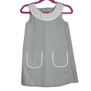Jillian's Closet Girls 4T Grey‎ Textured Dress Lace Collar Pockets Button Back